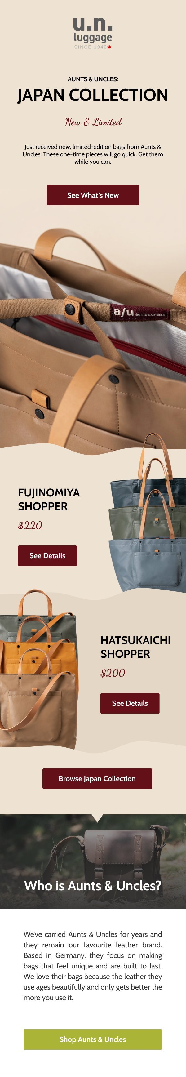 Aunts & Uncles limited edition email campaign