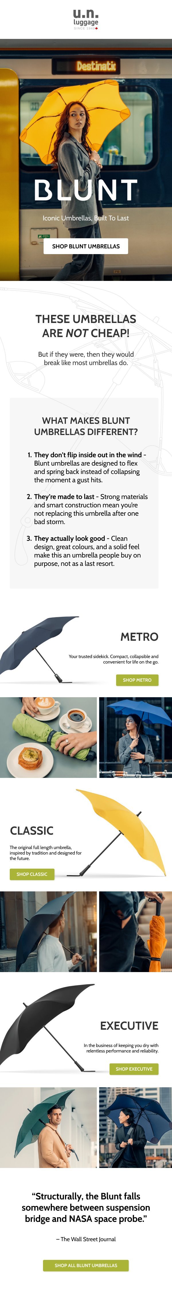 Blunt Umbrellas email campaign